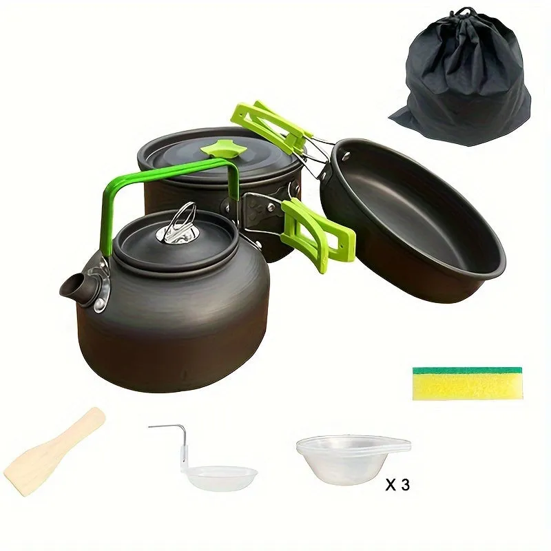 1 Set Camping Outdoor Cookware, Portable Combination Set Pot/ Teapot Combination Set,Backpacking Gear Cooking Equipment, Portable Non Stick Pot Pan Cook, For Holiday Camping&picnic Cooking