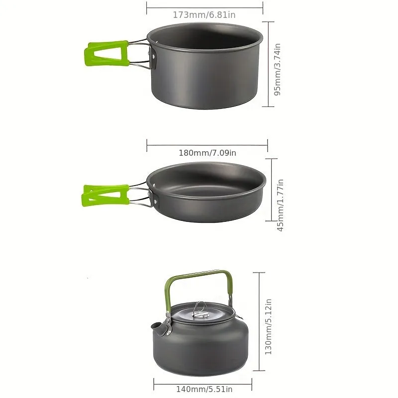 1 Set Camping Outdoor Cookware, Portable Combination Set Pot/ Teapot Combination Set,Backpacking Gear Cooking Equipment, Portable Non Stick Pot Pan Cook, For Holiday Camping&picnic Cooking