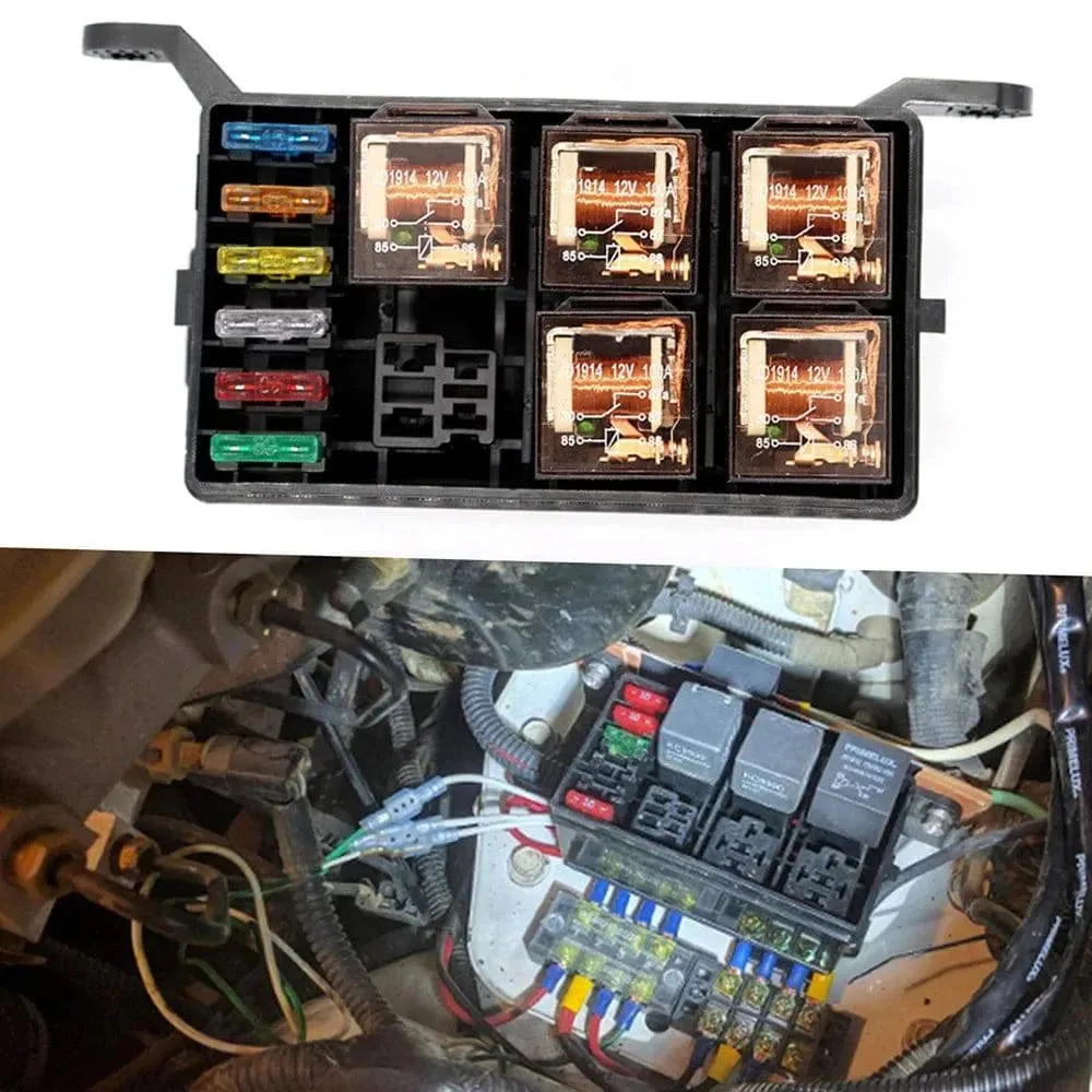 12-Slot Relay Box 6 Relays Slots 6 ATC/ATO Standard Fuses Holder Block with 6Pcs Relays, 6Pcs Fuses Universal for Automotive