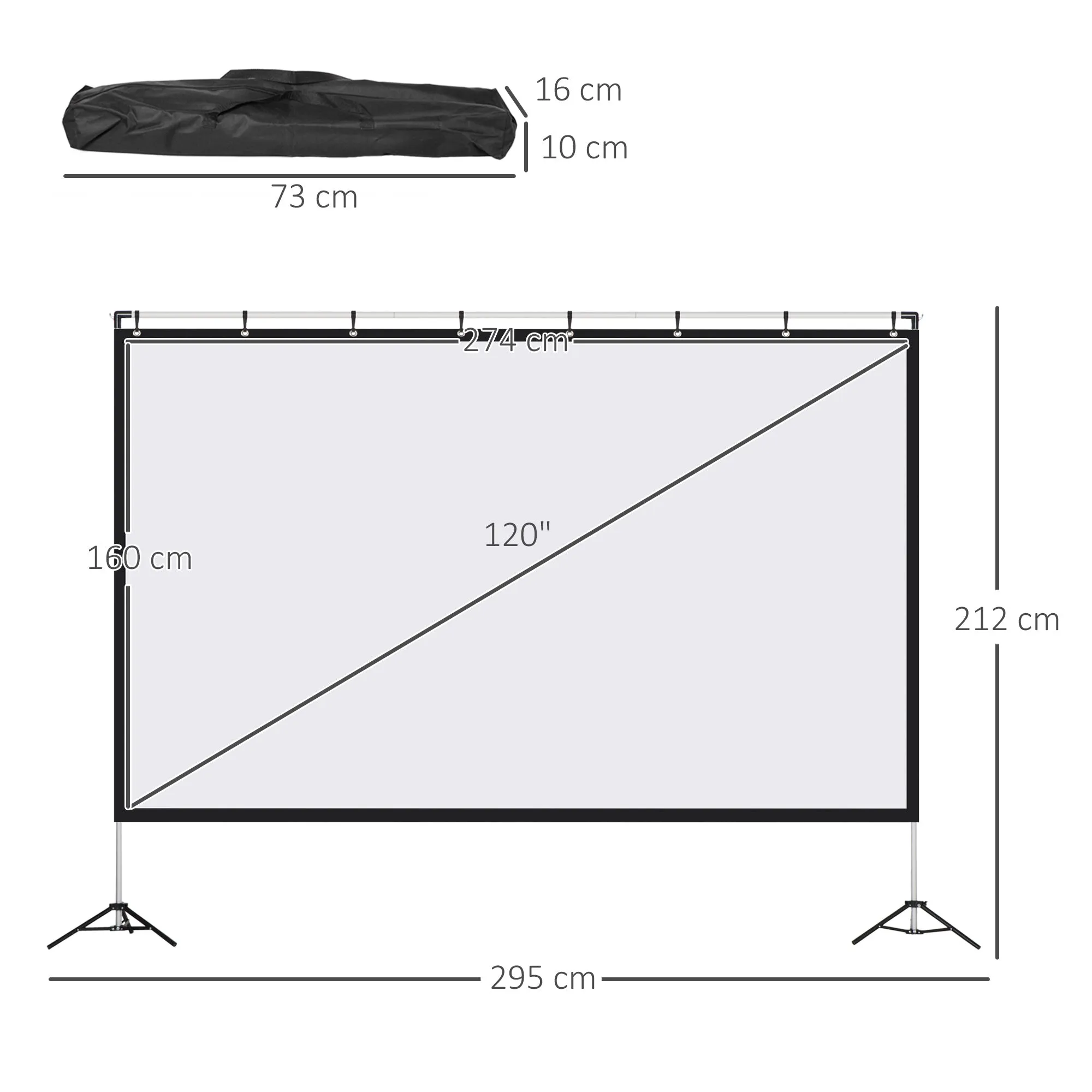 120 inch Projector Screen and Stand, Portable Front & Rear Projection Screen, 4K HD 16:9 Screen for Outdoor and Indoor, Home Theater, Presentation