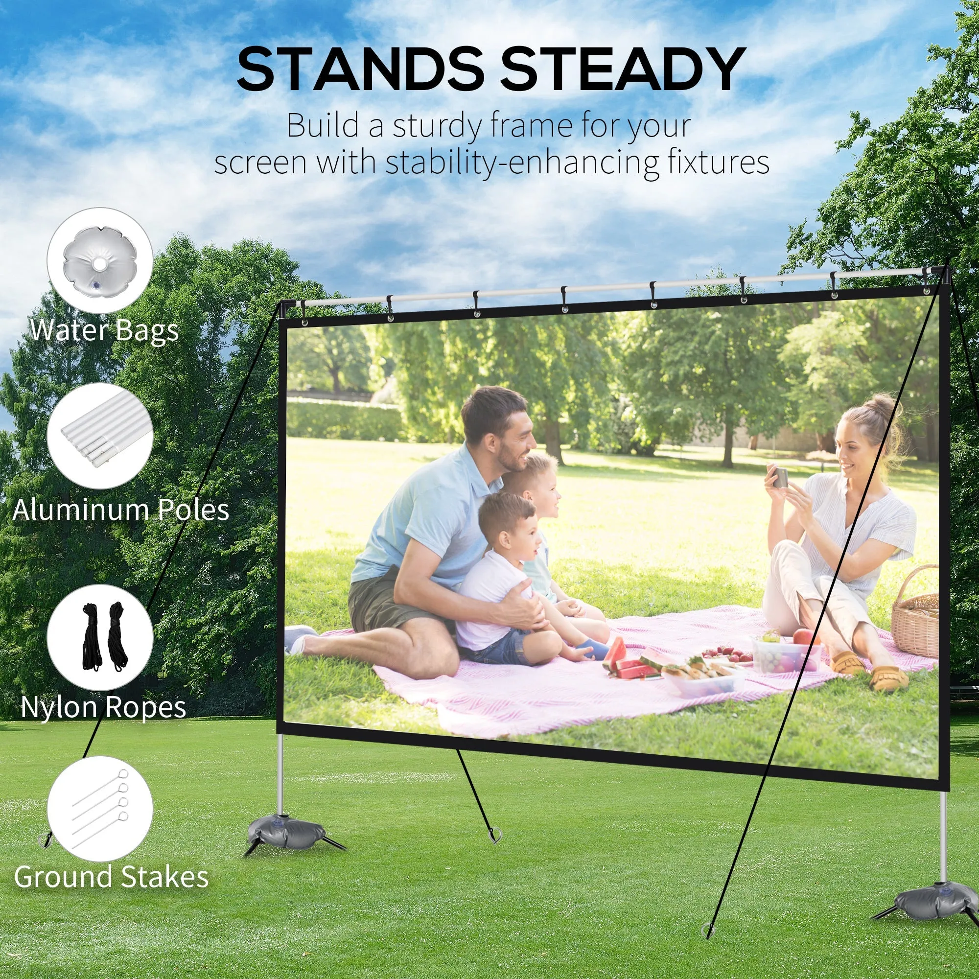 120 inch Projector Screen and Stand, Portable Front & Rear Projection Screen, 4K HD 16:9 Screen for Outdoor and Indoor, Home Theater, Presentation