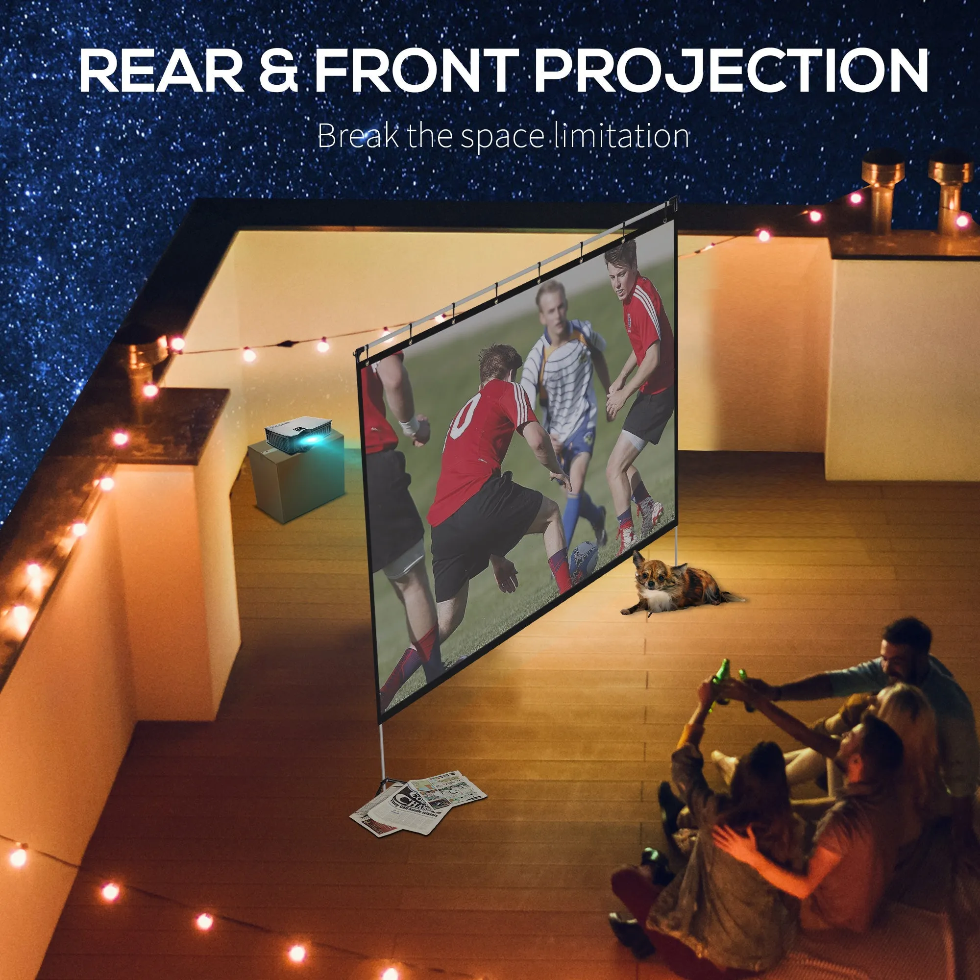 120 inch Projector Screen and Stand, Portable Front & Rear Projection Screen, 4K HD 16:9 Screen for Outdoor and Indoor, Home Theater, Presentation