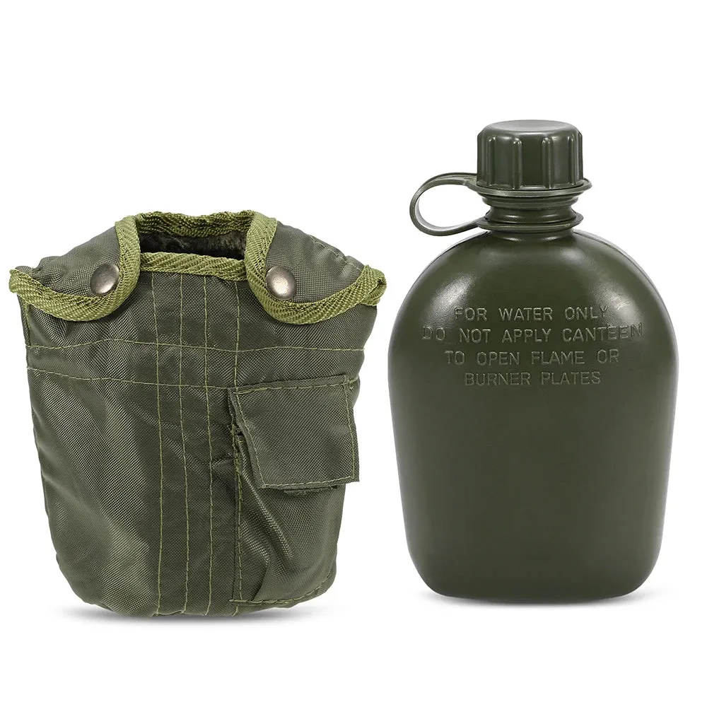 1L Outdoor Military Canteen Bottle Camping Hiking Backpacking Survival Water Bottle Kettle with Cover Canteen Kettle 2023