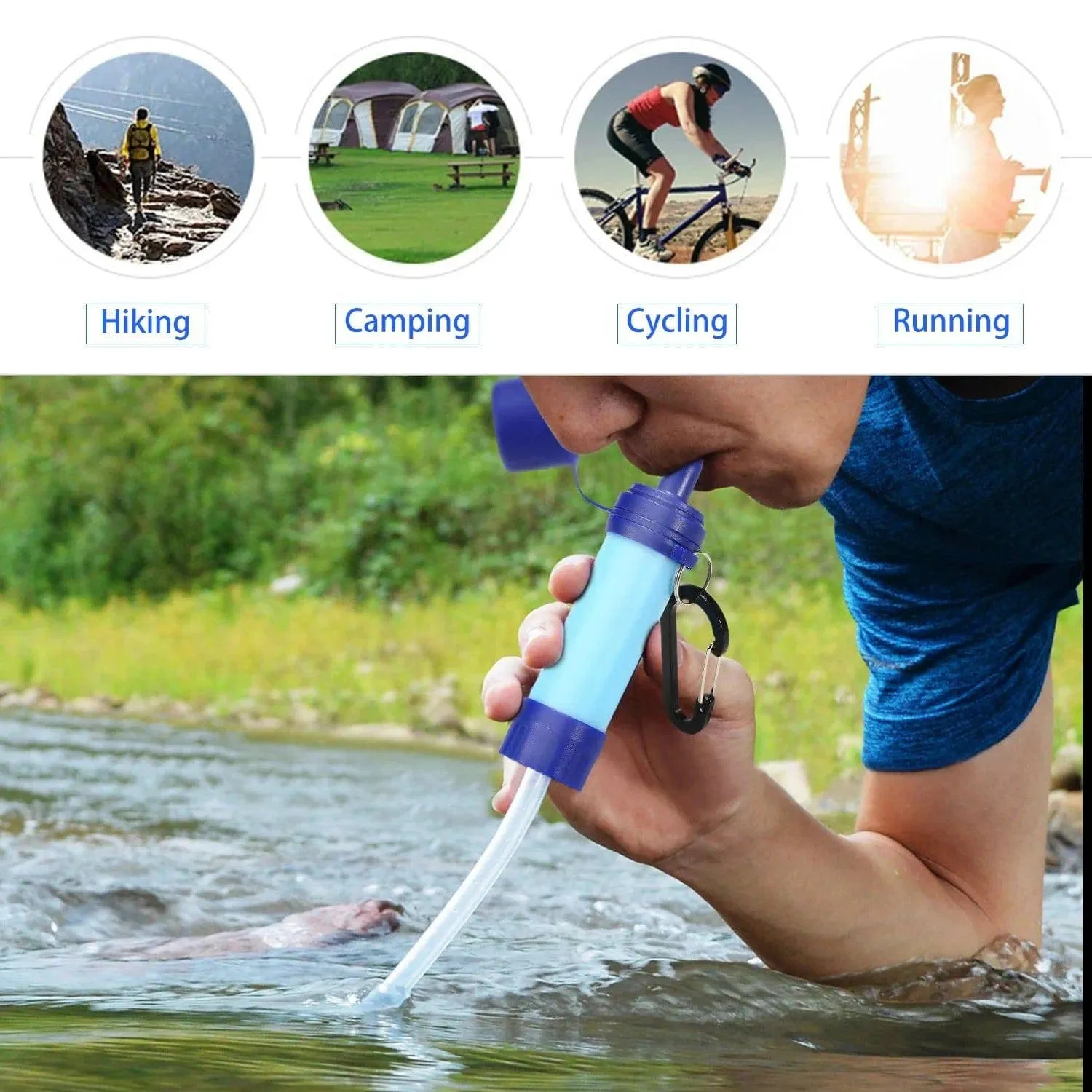 1L Outdoor Water Filter Straw Water Filtration System Water Purifier for Emergency Survival Tool Camping Hiking Backpacking