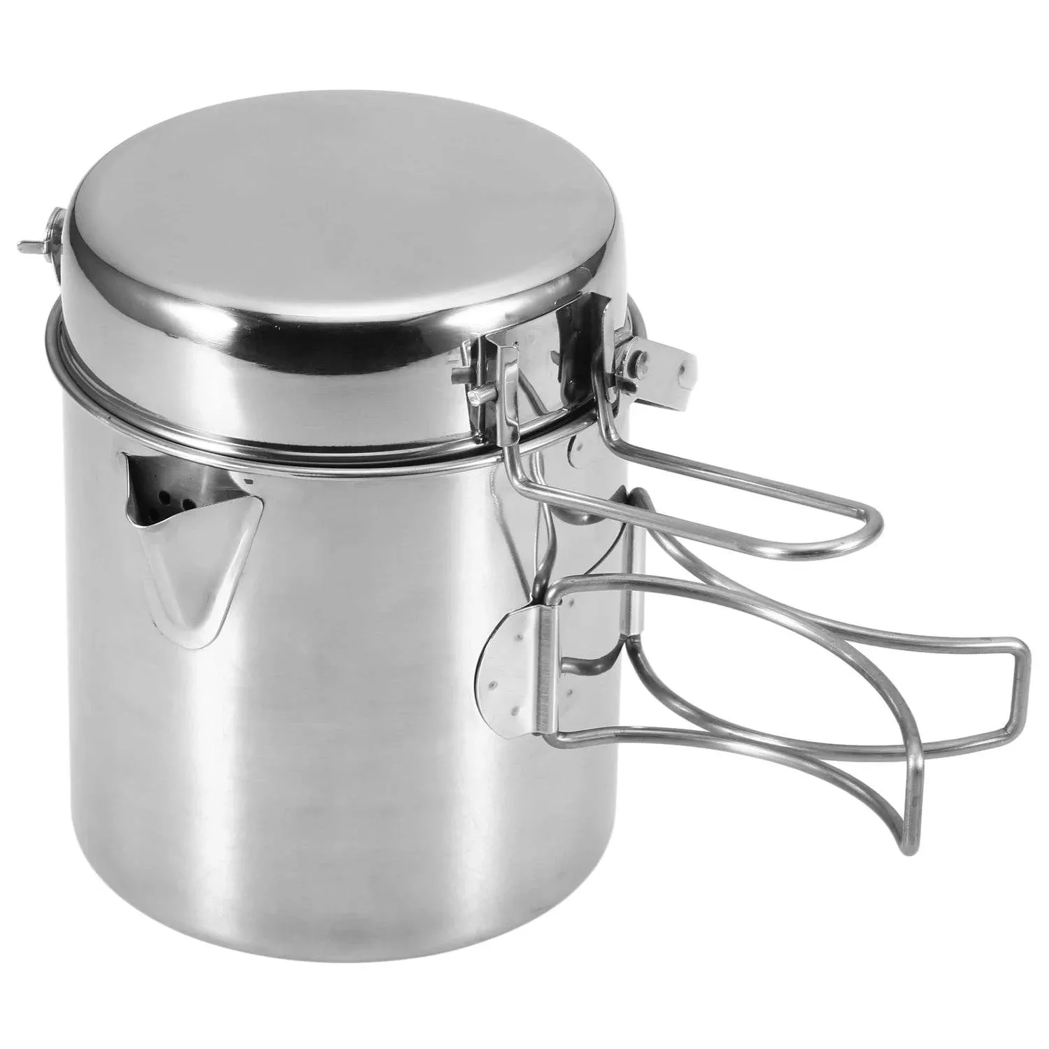 1L Stainless Steel Cooking Kettle Portable Outdoor Camping Pot Pan with Foldable Handle Backpacking Hiking Picnic Camping Kettle