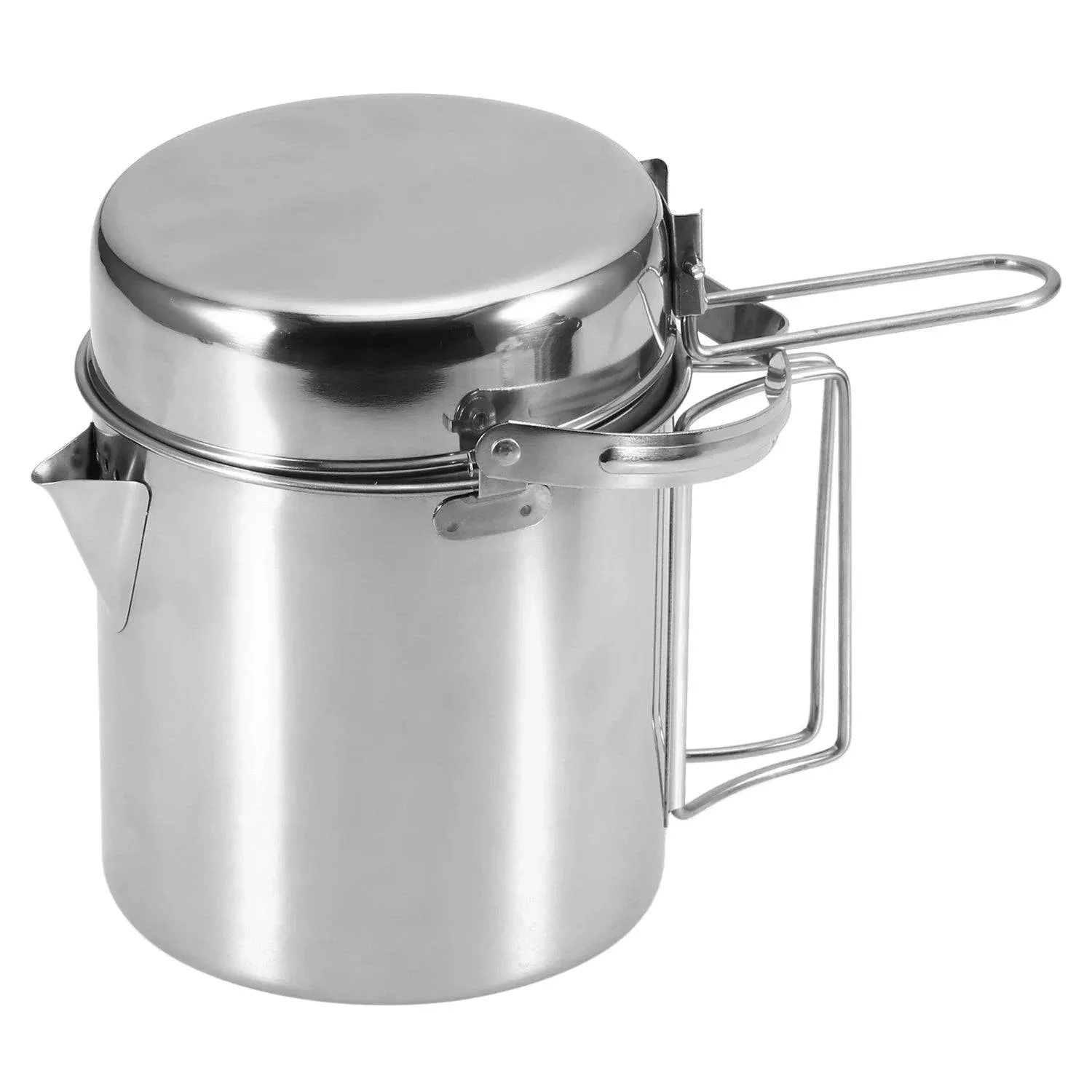 1L Stainless Steel Cooking Kettle Portable Outdoor Camping Pot Pan with Foldable Handle Backpacking Hiking Picnic Camping Kettle