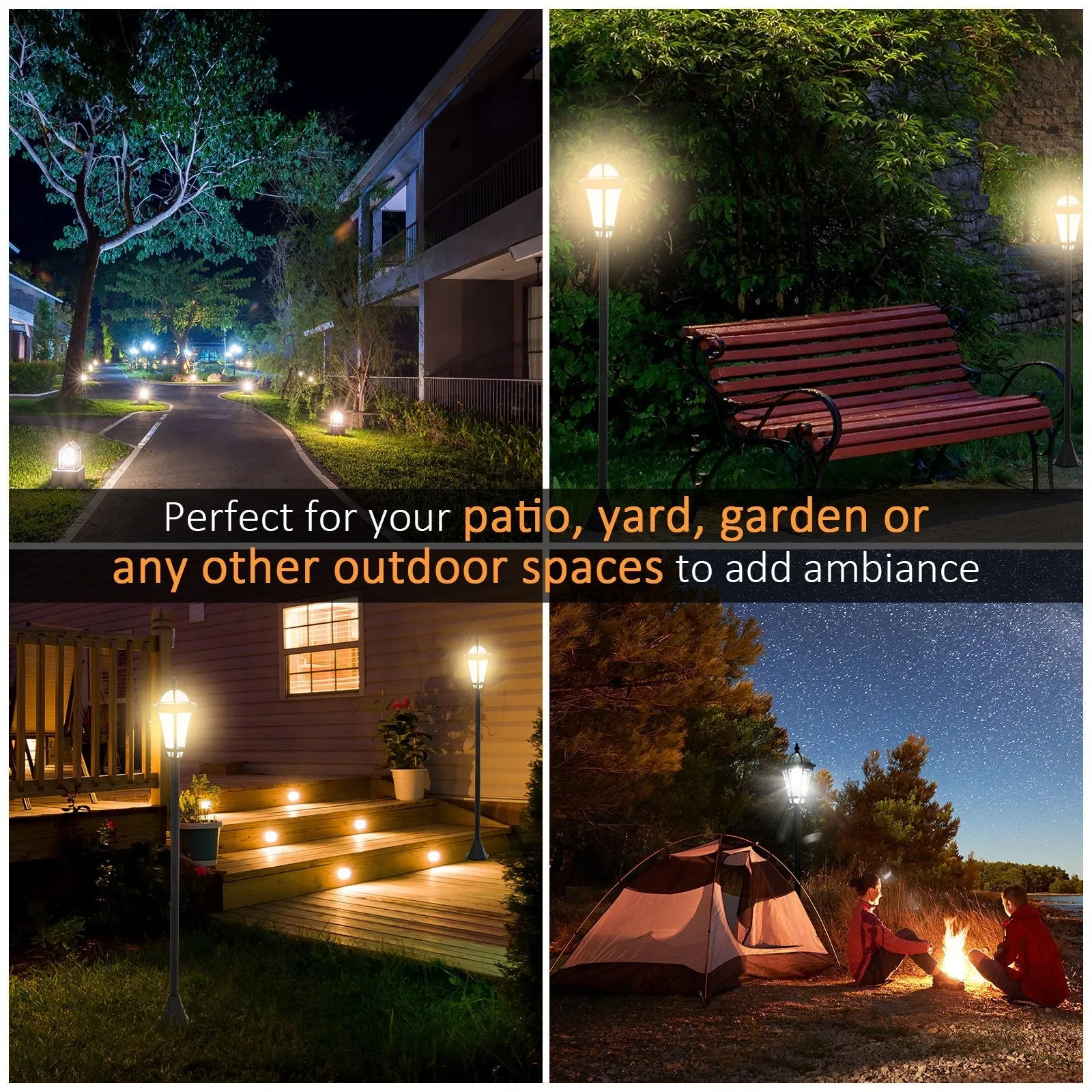 2 PCS LED Garden Lights Lamp Solar Powered Lantern Auto Switch Patio Pathway