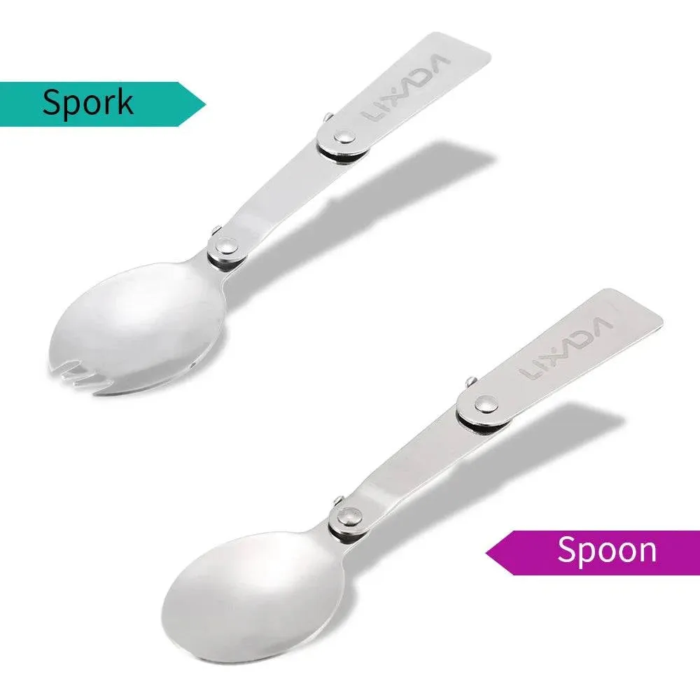 2 pcs Outdoor Camping Picnic Spoon Fork Foldable Stainless Steel Spork for Hiking Cooking Picnic Tableware Camping Equipment