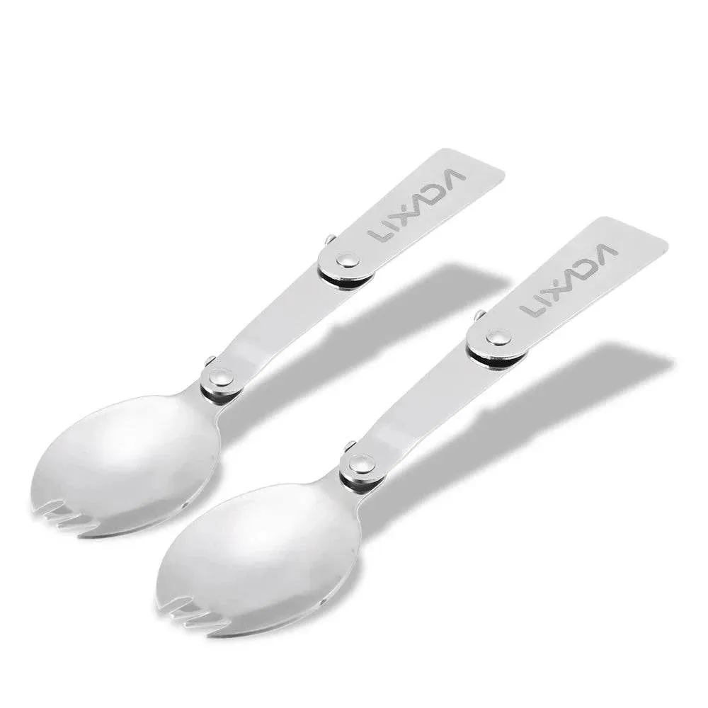 2 pcs Outdoor Camping Picnic Spoon Fork Foldable Stainless Steel Spork for Hiking Cooking Picnic Tableware Camping Equipment