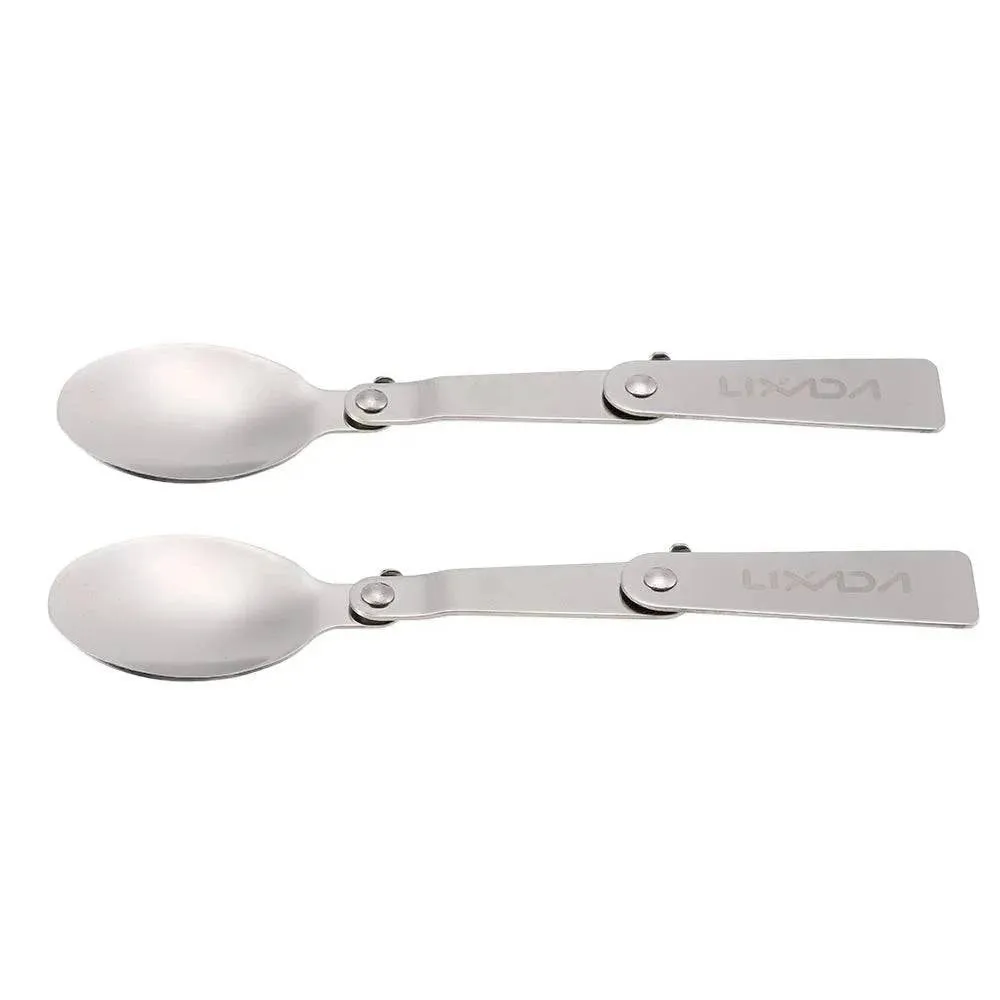 2 pcs Outdoor Camping Picnic Spoon Fork Foldable Stainless Steel Spork for Hiking Cooking Picnic Tableware Camping Equipment