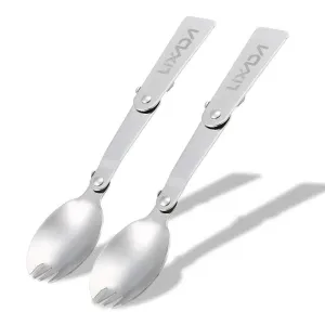 2 pcs Outdoor Camping Picnic Spoon Fork Foldable Stainless Steel Spork for Hiking Cooking Picnic Tableware Camping Equipment