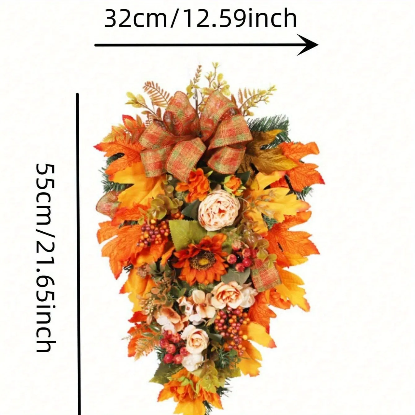 20-Inch Vibrant Fall Door Wreath - Artificial Pumpkin, Maple Leaves, and Twigs for Autumn Thanksgiving Harvest Festival Decorations - Indoor and Outdoor Use, Anniversary, Holiday, Party Decor Supplies, and Gift Idea