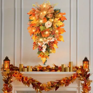 20-Inch Vibrant Fall Door Wreath - Artificial Pumpkin, Maple Leaves, and Twigs for Autumn Thanksgiving Harvest Festival Decorations - Indoor and Outdoor Use, Anniversary, Holiday, Party Decor Supplies, and Gift Idea