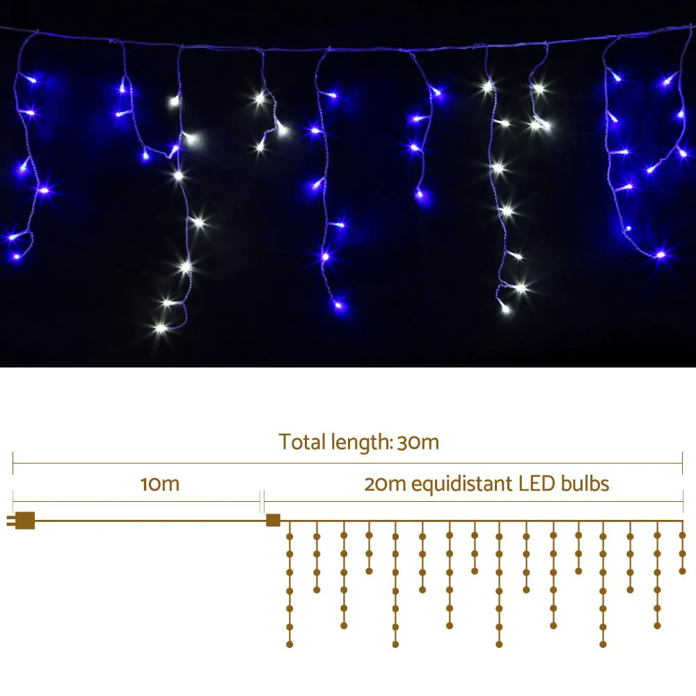 20M Christmas Lights Icicle Light 800 LED - Blue White