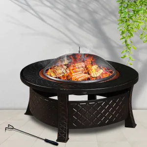 3 in 1 Outdoor Garden Fire Pit BBQ Firepit Brazier Round Stove Patio Heater