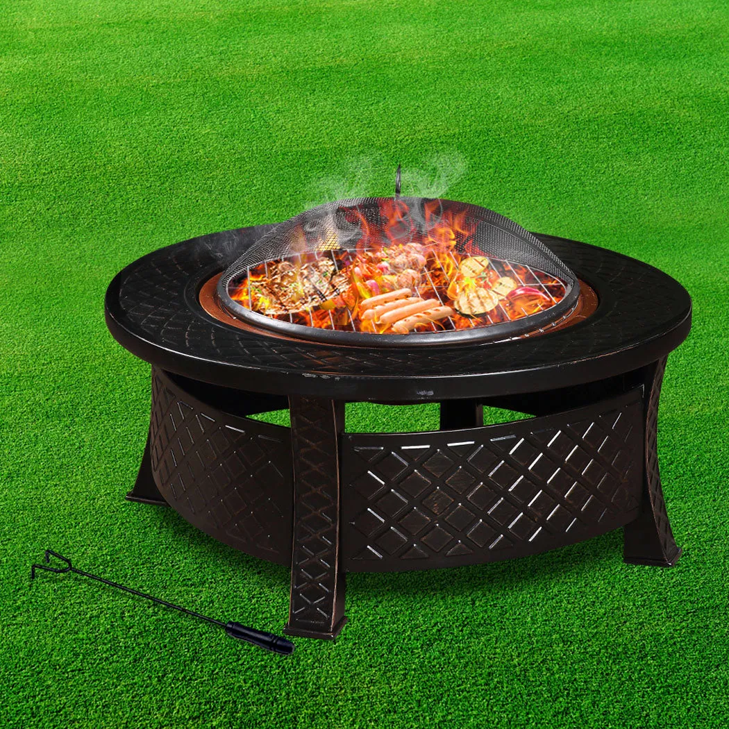 3 in 1 Outdoor Garden Fire Pit BBQ Firepit Brazier Round Stove Patio Heater