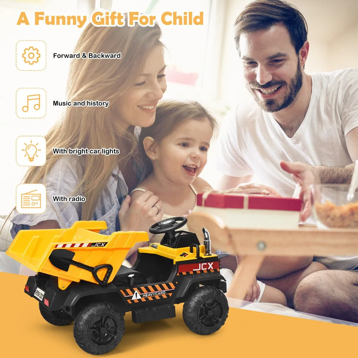 3 Speeds Electric Ride On Dump Truck with Remote Control and Music for Kids