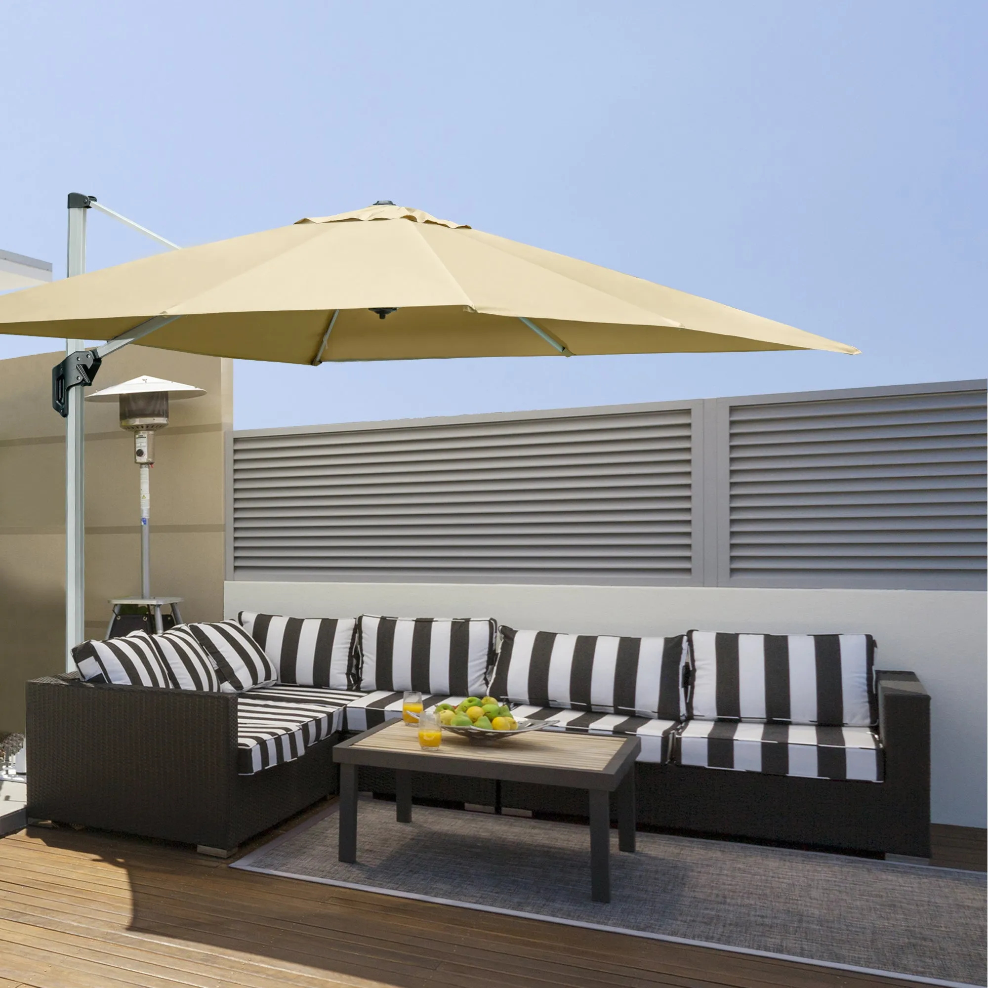 3 x 3(m) Cantilever Roma Parasol with Aluminum Frame Crank & Tilt, 360°Rotating Garden Umbrella 250g Polyester SunShade with CrossBase Beige