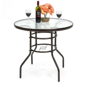 32in Outdoor Round Tempered Glass Bistro Table w/ Steel Frame