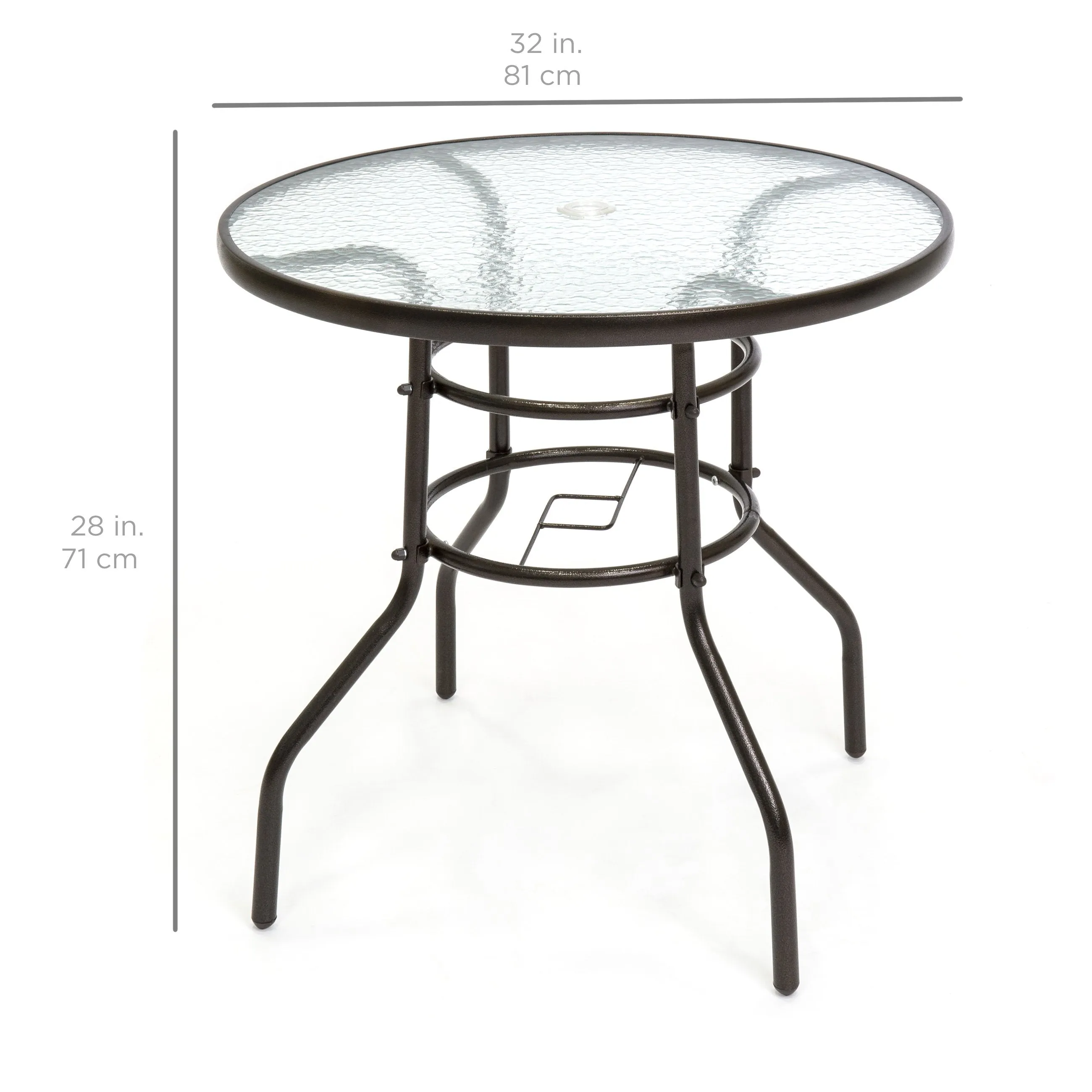 32in Outdoor Round Tempered Glass Bistro Table w/ Steel Frame