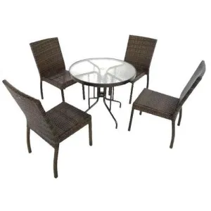 32" Outdoor Patio Table   4 Rattan Chairs