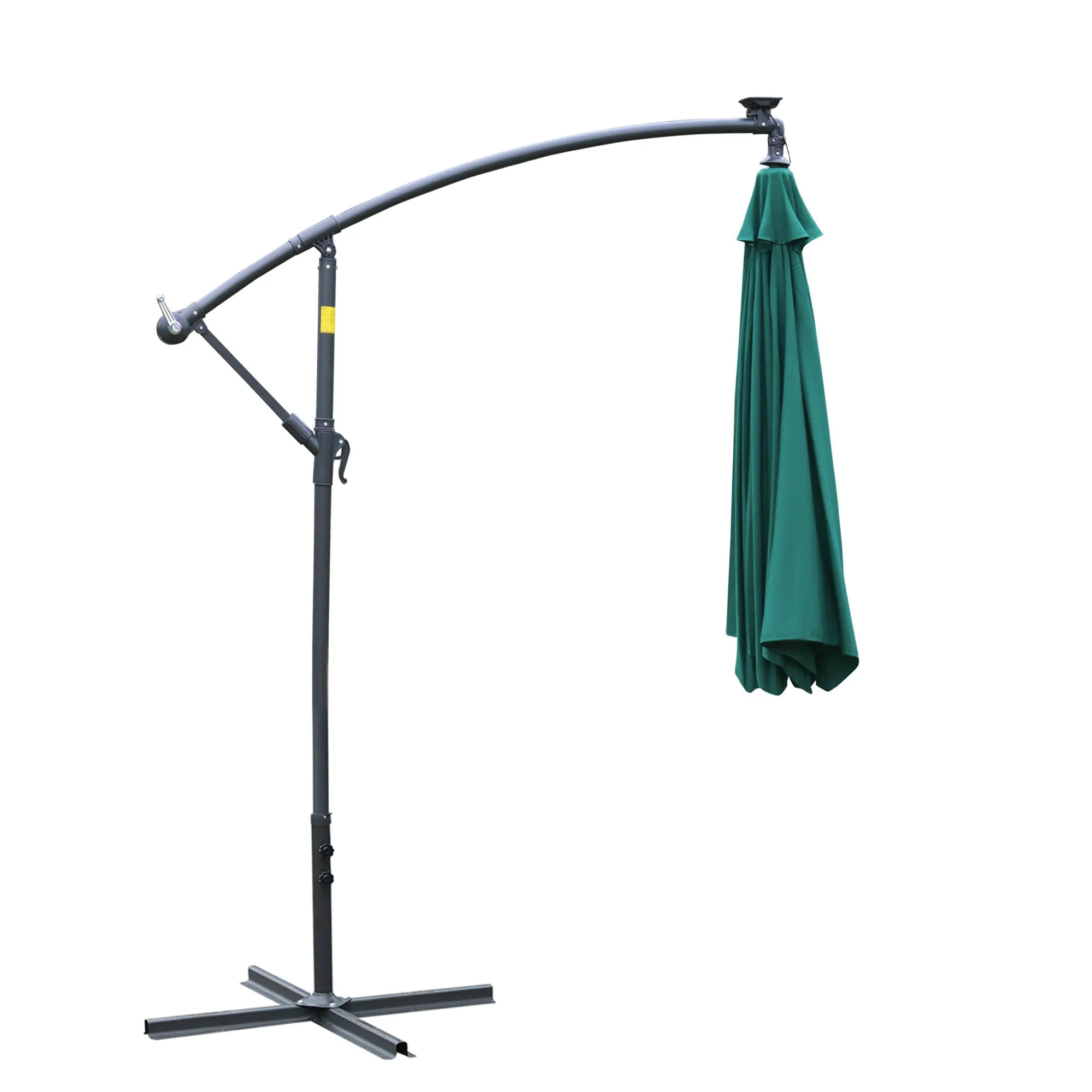 3m LED Cantilever Patio Banana Parasol w/ Crank Cross Base Hanging Offset Umbrella Frame Steel Aluminium Garden Table Outdoor Green