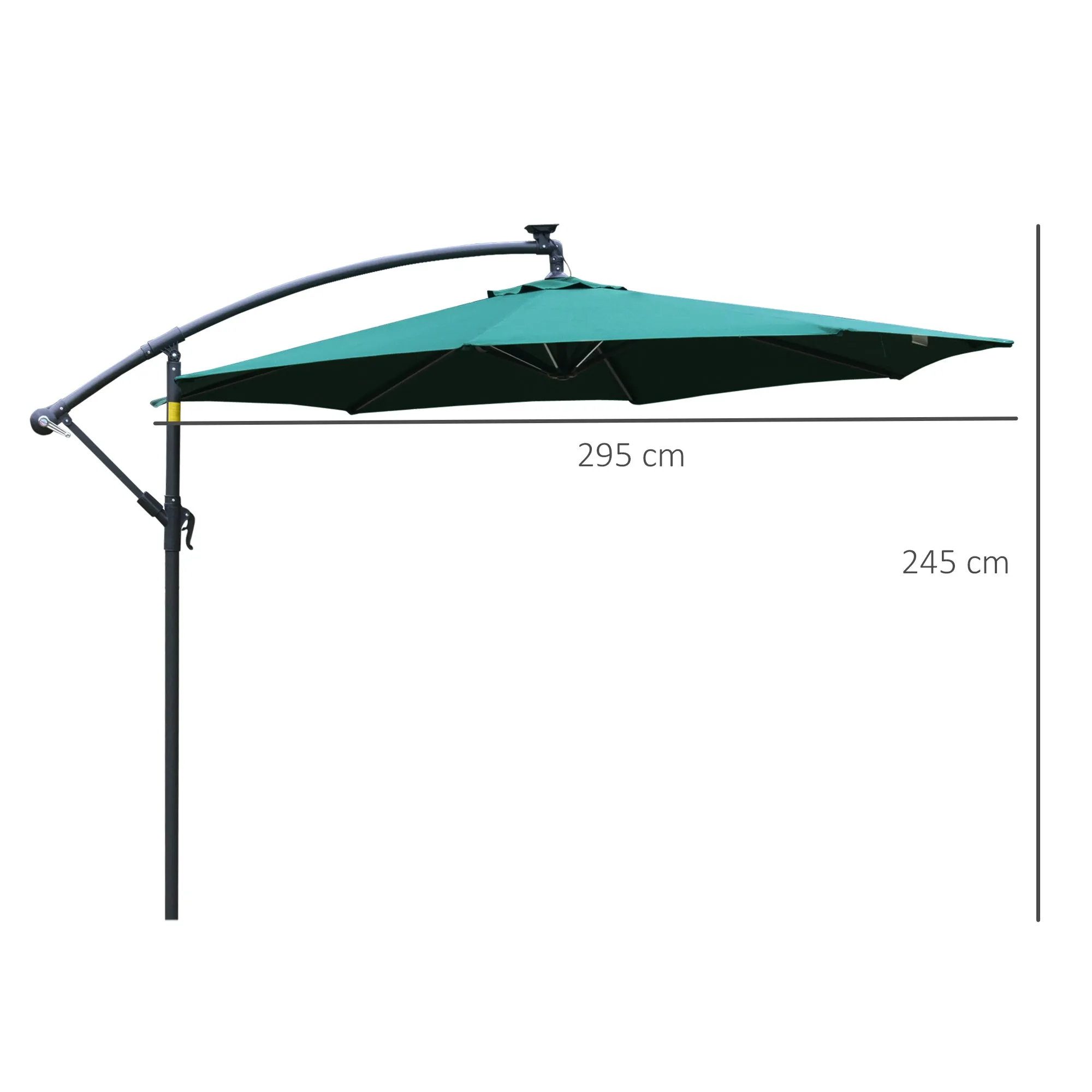 3m LED Cantilever Patio Banana Parasol w/ Crank Cross Base Hanging Offset Umbrella Frame Steel Aluminium Garden Table Outdoor Green