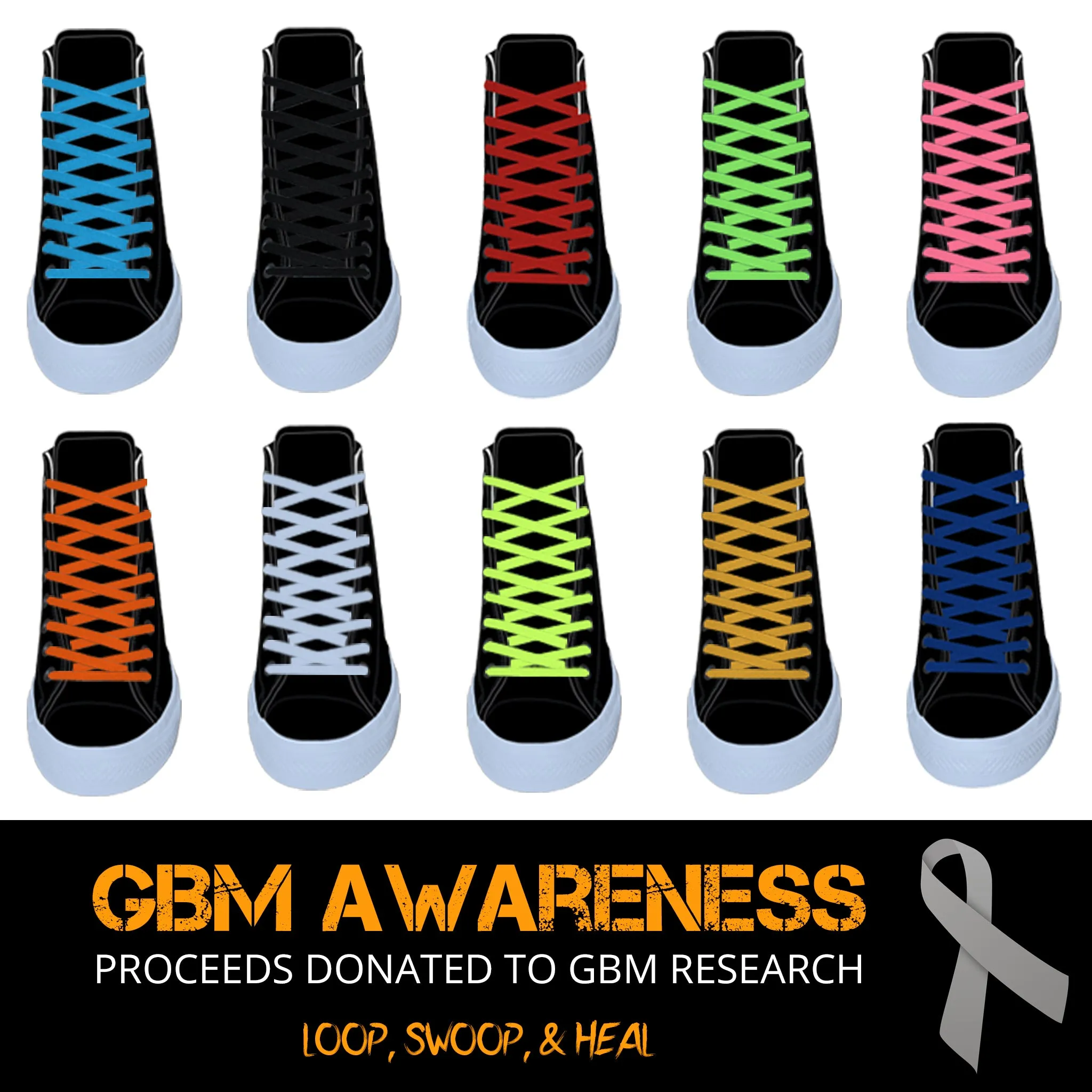 63" Flat Athletic Laces for GBM Awareness