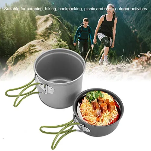 Aluminum Pot, Portable Outdoor Cookware, Solid and Durable 2Pcs/Set Hiking Picnic for Backpacking Camping