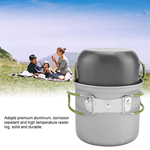 Aluminum Pot, Portable Outdoor Cookware, Solid and Durable 2Pcs/Set Hiking Picnic for Backpacking Camping