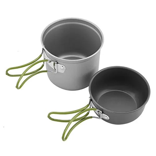 Aluminum Pot, Portable Outdoor Cookware, Solid and Durable 2Pcs/Set Hiking Picnic for Backpacking Camping