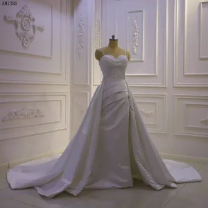 AM1286 Spaghetti Straps Detachable Train satin Wedding Dress