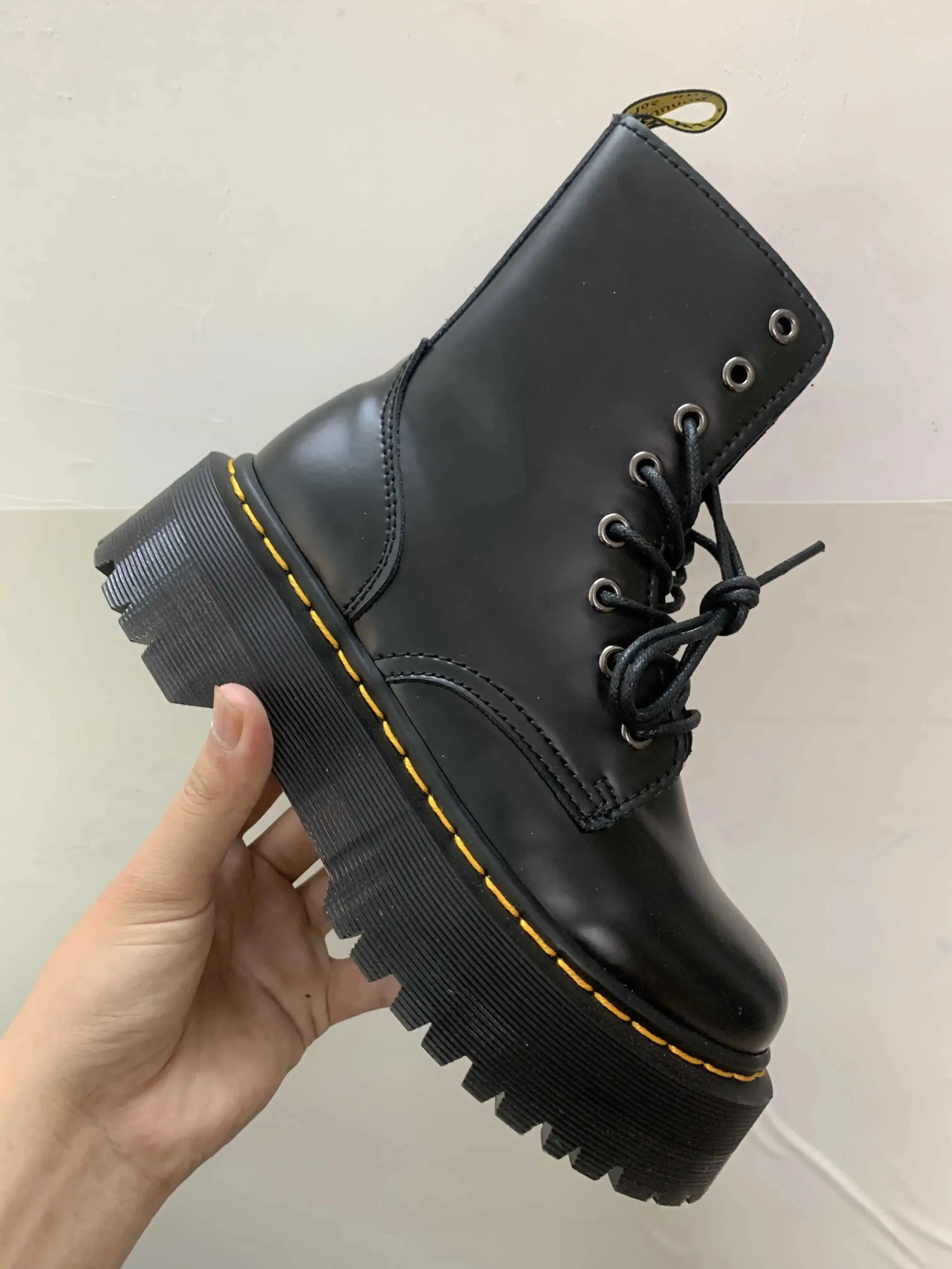 Amozae-Large Size High Quality Platform Boots Women Shoes Black Leather Ankle Boots Punk Shoes Thick Bottom Motorcycle Boots