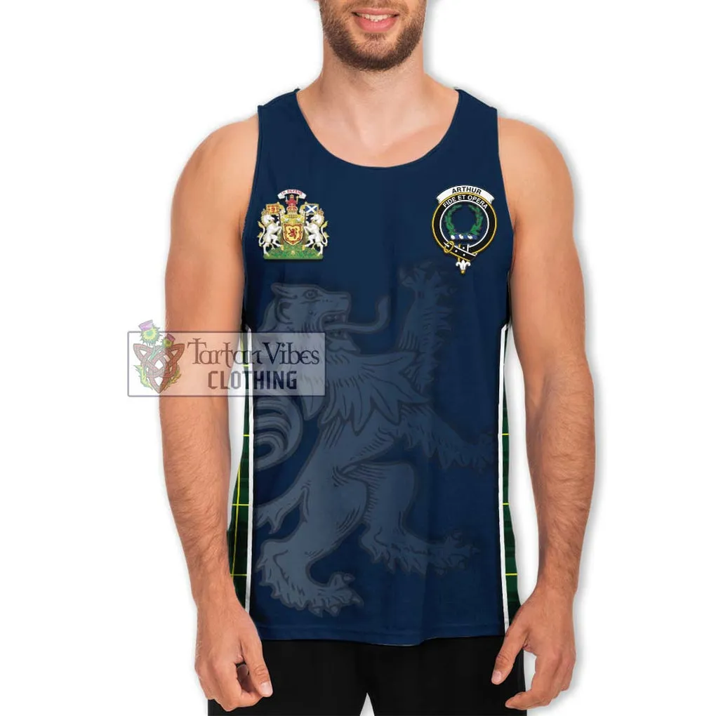 Arthur Modern Tartan Men's Tank Top with Family Crest and Lion Rampant Vibes Sport Style