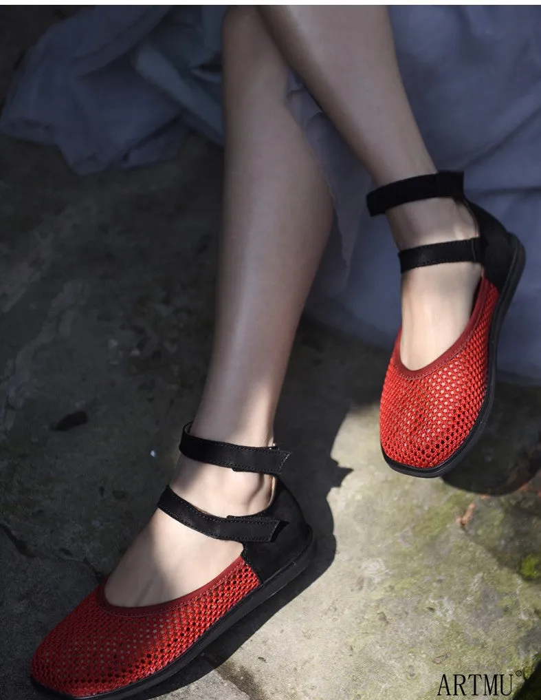 ARTMU MESH CROSS ANKLE STRAP FLAT SHOES