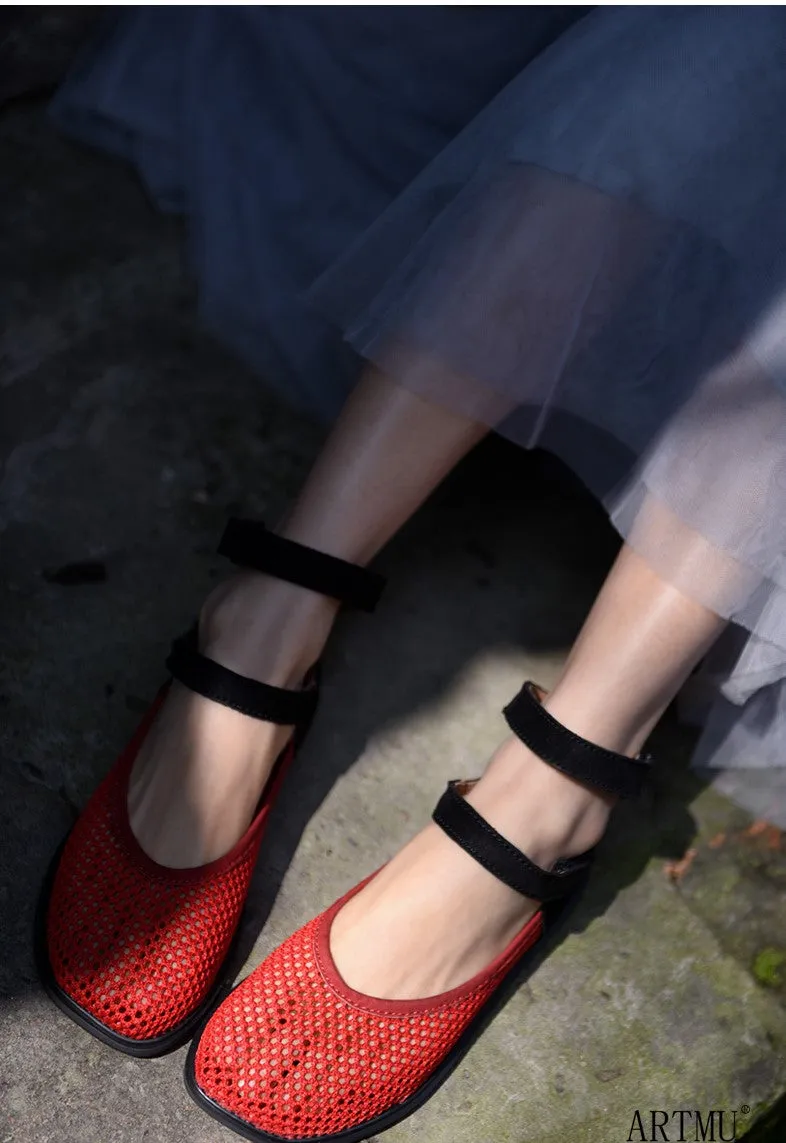 ARTMU MESH CROSS ANKLE STRAP FLAT SHOES