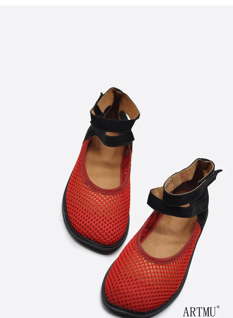 ARTMU MESH CROSS ANKLE STRAP FLAT SHOES