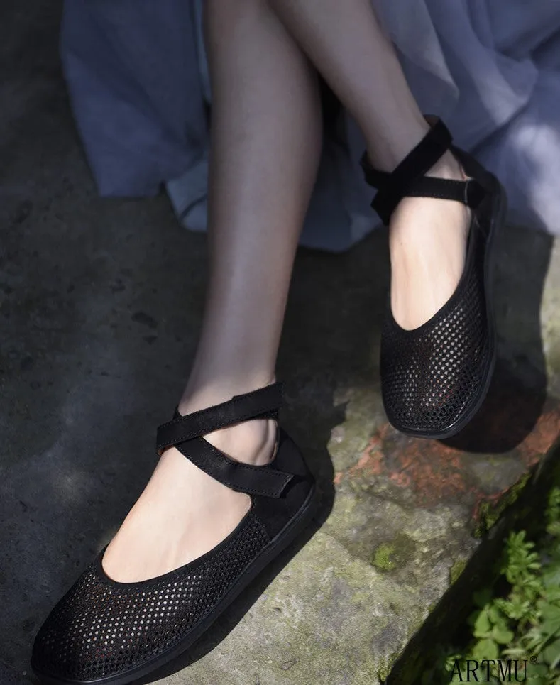 ARTMU MESH CROSS ANKLE STRAP FLAT SHOES