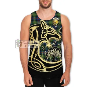 Bailey Modern Tartan Men's Tank Top with Family Crest Celtic Wolf Style