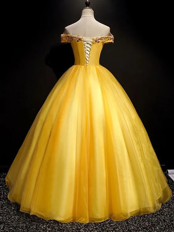 Ball Gown Elegant Floral Quinceanera Prom Dress Off Shoulder Sleeveless Floor Length Tulle with Pleats Appliques   cg19945