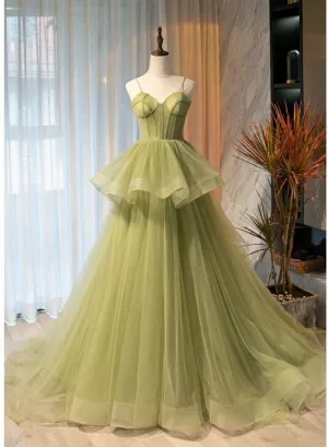 Ball Gown Light Green Tulle Sweetheart Long Prom Dress SJ211043