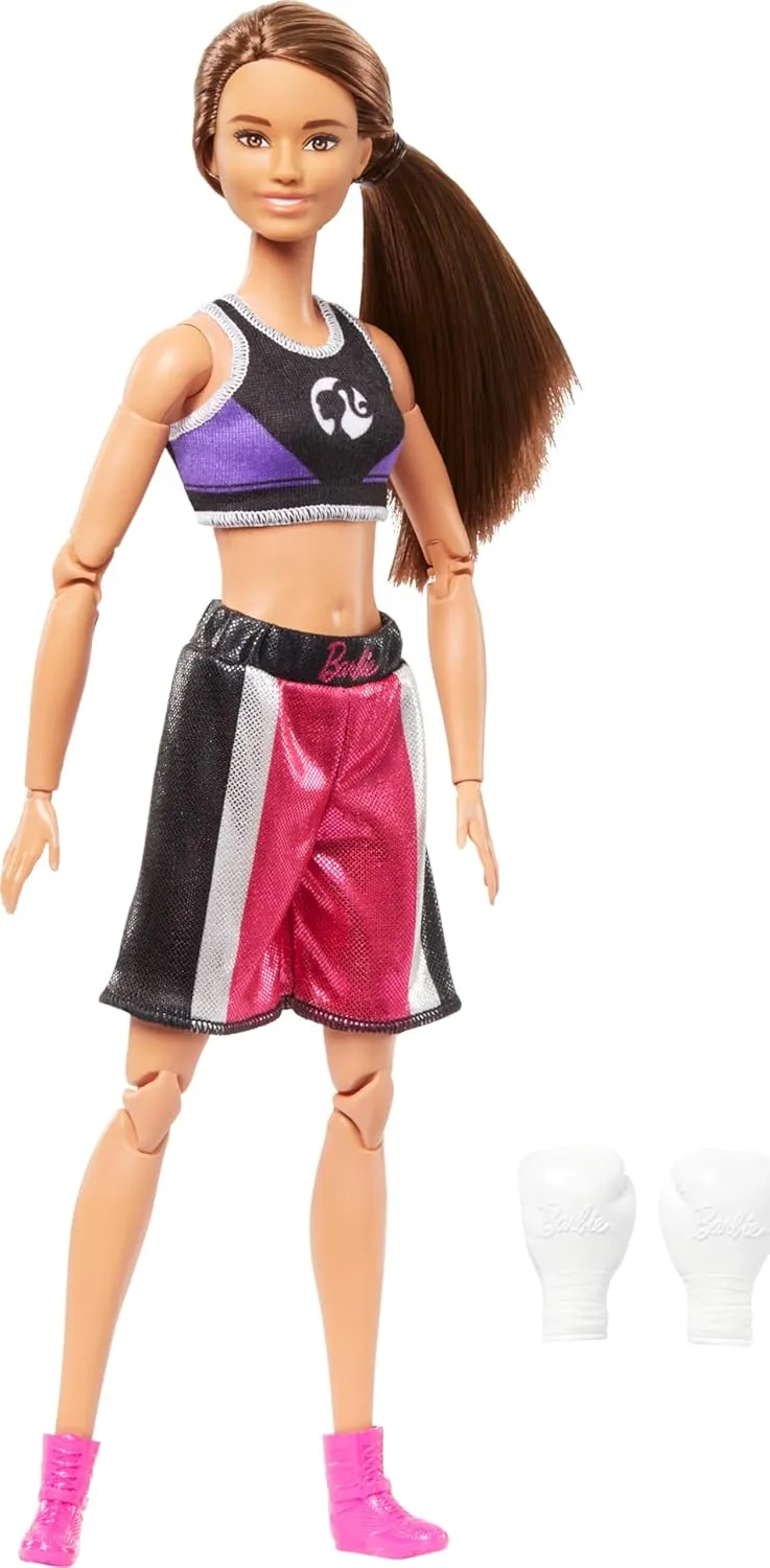 Barbie Made To Move Career Boxer Player Doll With Uniform And Boxing Gloves For Kids Ages 3 Years And Up