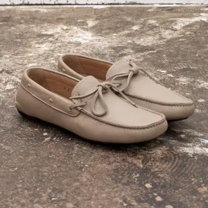 Beige Leather Driving Loafers Casual Lace Shoes