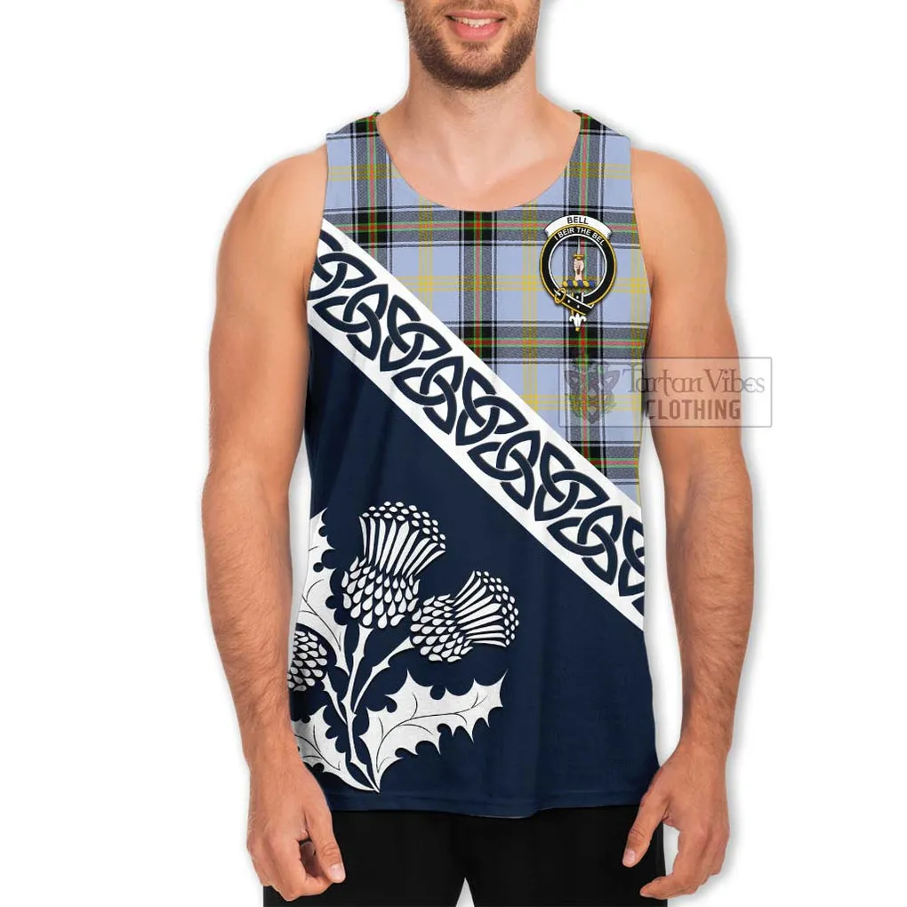 Bell Tartan Men's Tank Top Featuring Thistle and Scotland Map