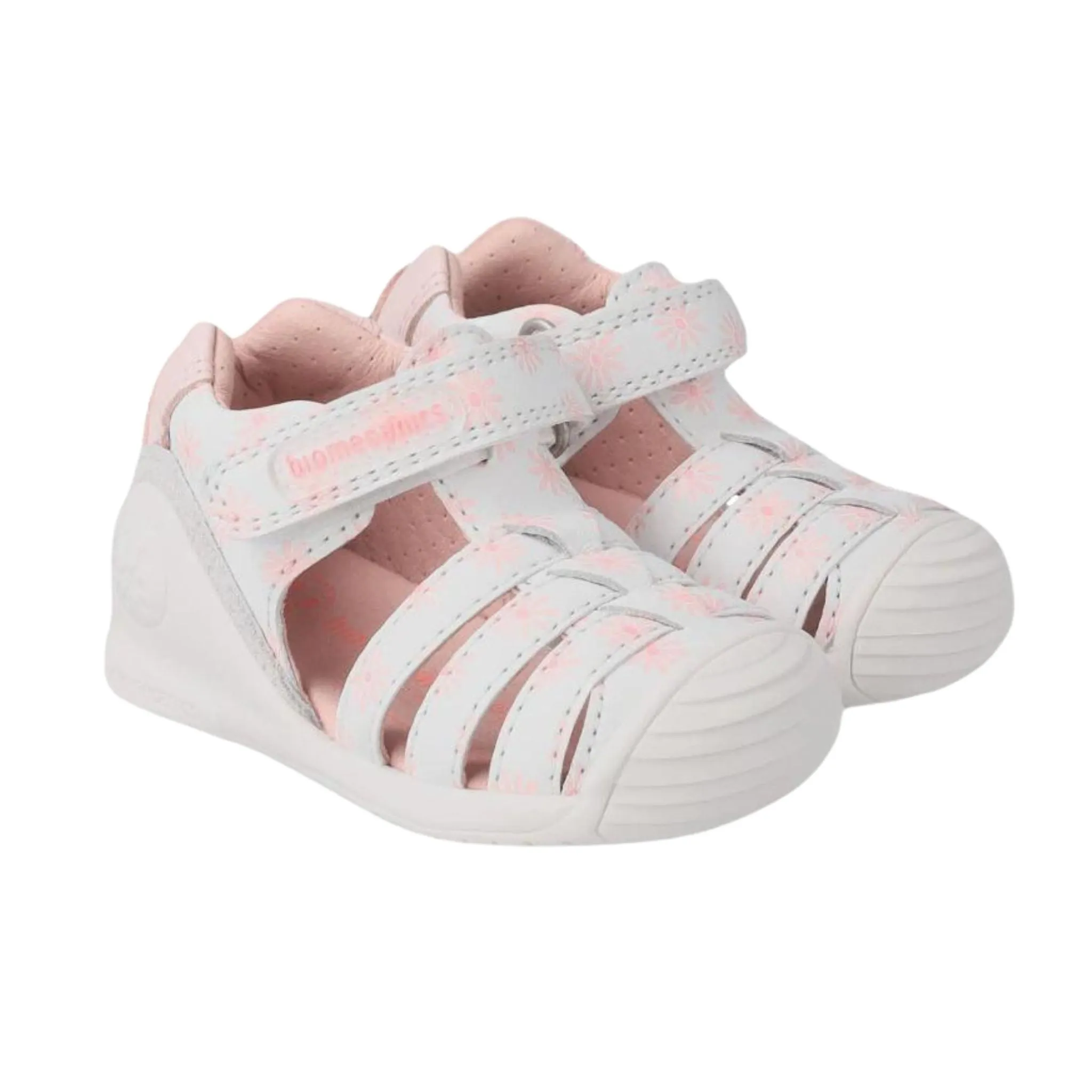 Biogateo White Sandals with Pink Flowers