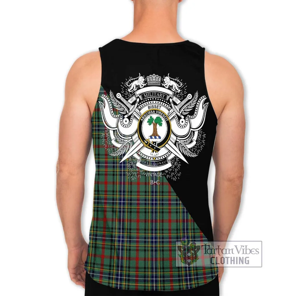 Bisset Tartan Men's Tank Top with Family Crest and Military Logo Style