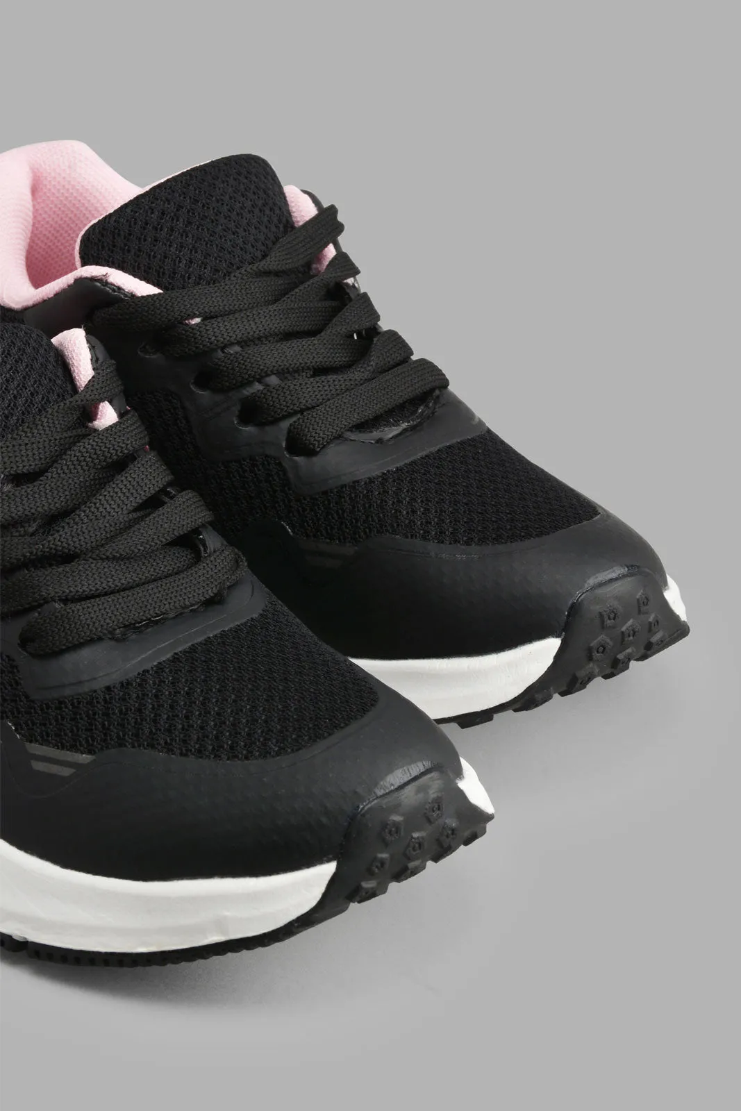 Black And Pink Lace-Up Trainer