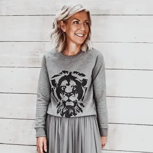 Black lion on mid grey sweatshirt *unisex fit*