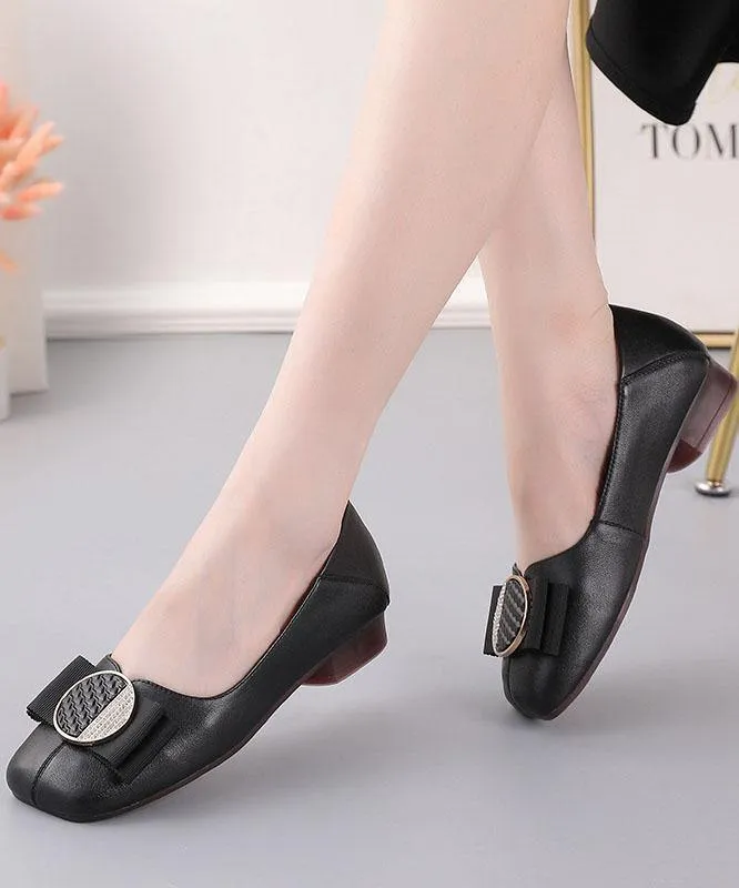 Black Loafer Shoes Genuine Leather Women Splicing Loafer Shoes