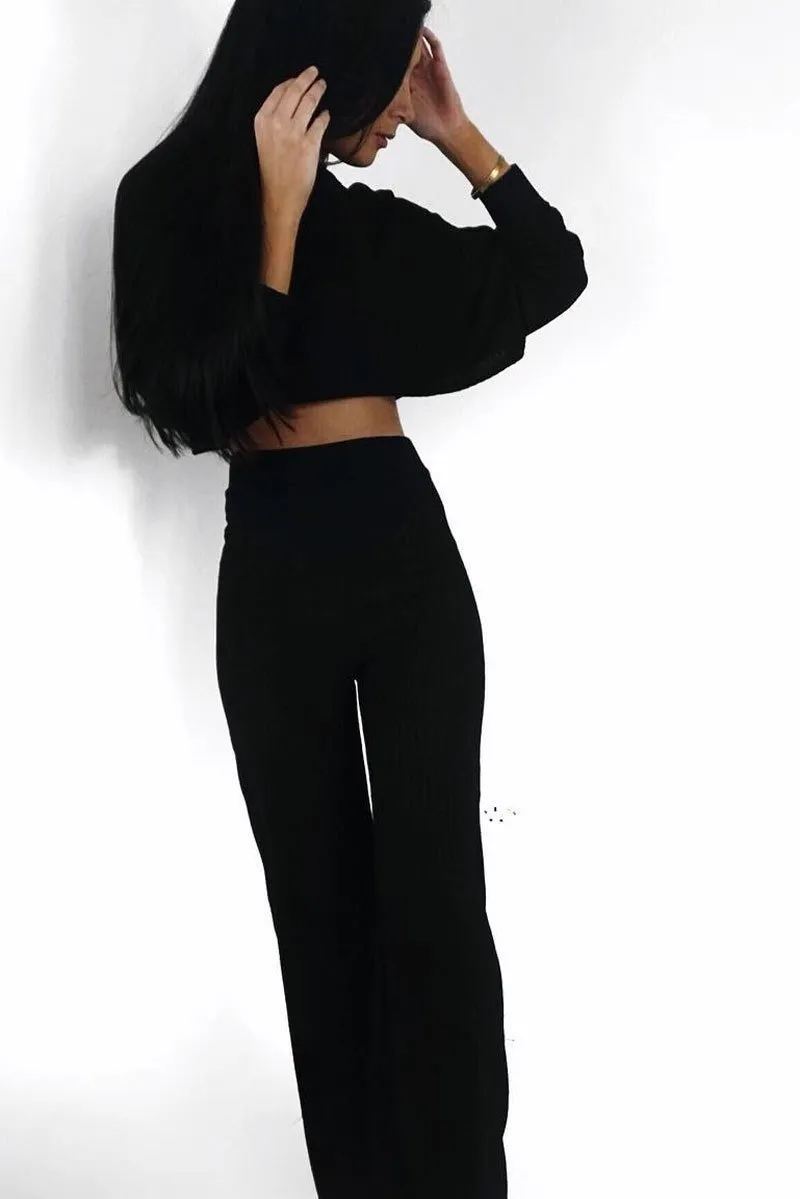 Black Rib Jersey Loungewear Co-Ord Set - Emsley